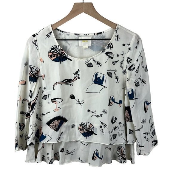 Maeve Anthropologie Womens On The Town Violin‎ Tiered Silk Blouse Size 4 - Picture 2 of 5